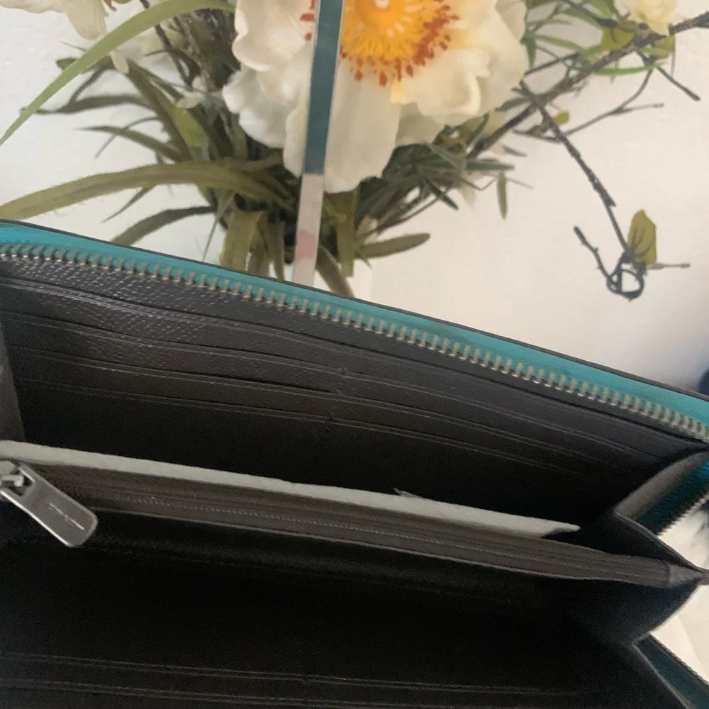 Coach Metallic Turquoise Accordion Zip Around Wallet